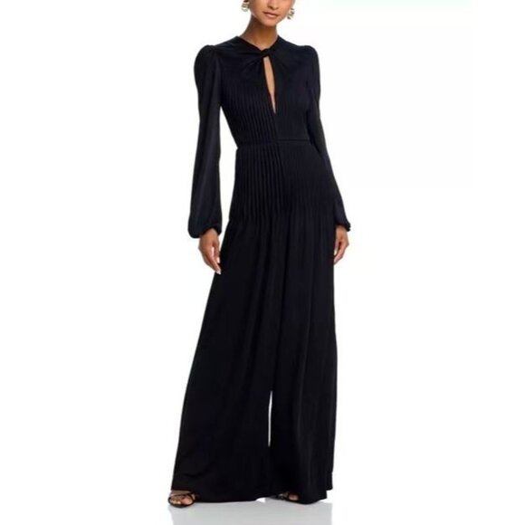 NWOT Farm Rio Knot Long Sleeve Pleated Wide-Leg Jumpsuit Size XS Black - Picture 1 of 13